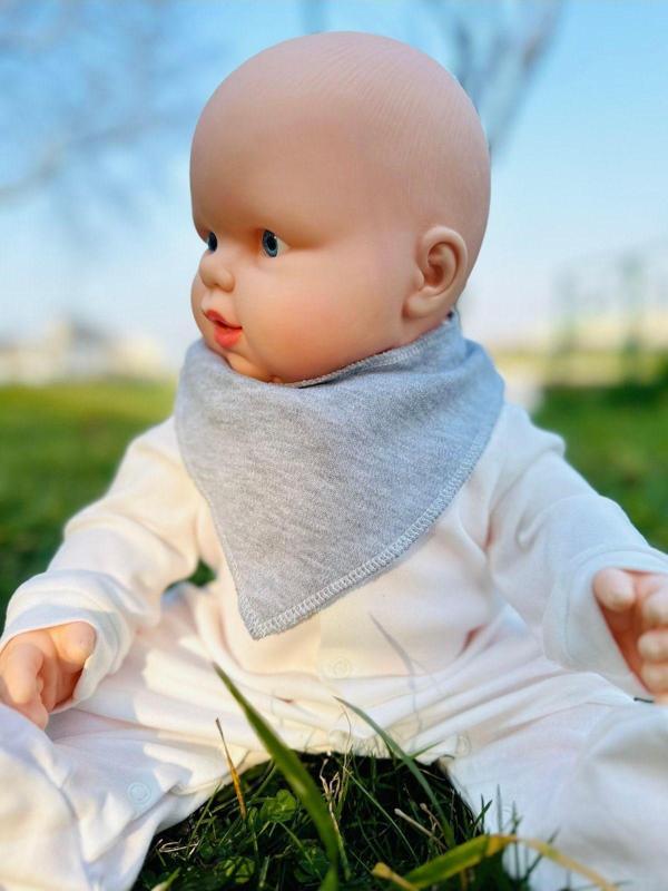 Kubbe Gri %100 Organik Pamuk Çift Katlı Örme Kumaş Çıtçıtlı Bebek Salya Önlük & Fular - Image 1