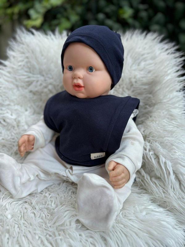 Kubbe Pamuklu Lacivert Bebek Yelek Mama Ve Salya Önlüğü - Yüksek Emicilik Ve Geniş Koruma Alanı - Image 1