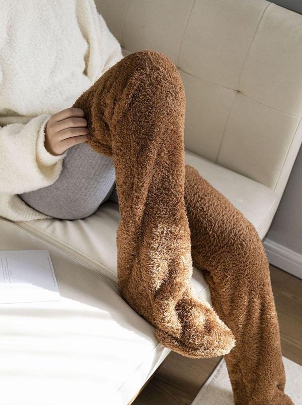 Kubbe Tedy Peluş Uyku Çorabı Welsoft Diz Üstü Ev Çorabı Ayak Isıtıcı Uzun Çorap - Image 1