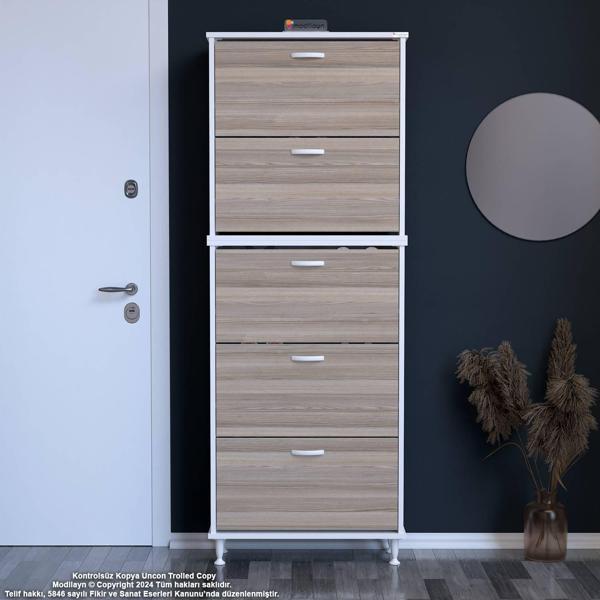 Modilayn VARBİ UMAY' 2 Li Antre Hol 52 x193x 25, 5 cm’ lik 5 Düşer Kapak 10 Göz Bölmeli Ayakkabılık - Image 1