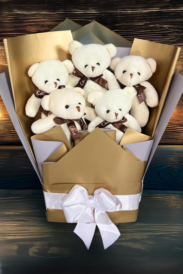 Sole Sevgiliye Özel Dore-Gümüş Konsept Romantik Peluş Ayıcık Buketi - Image 1