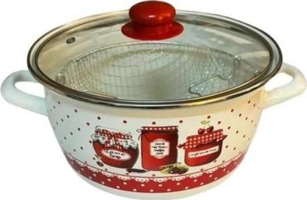 Lüks Emaye Kızartma Tenceresi Fritöz 22cm 3,90 Litre Reçel T-3698 - Image 1
