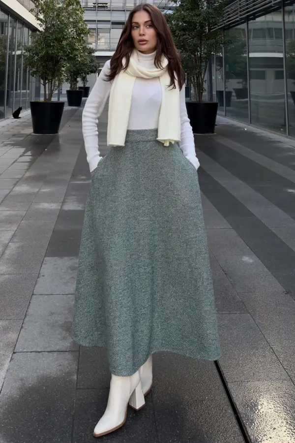 Yüksek Bel Cepli Kaşe Etek - Image 1