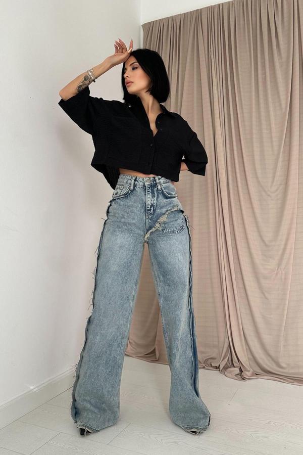 Kar Yıkama Yan Yırtmaçlı Jeans Pantolon - Image 1