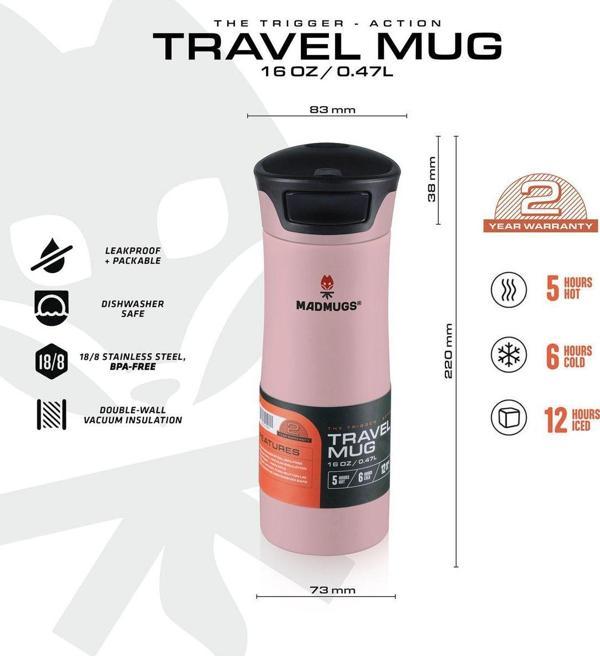 MADMUGS Travel Mug Termos Bardak 0.47 lt Rose Quartz - Image 1
