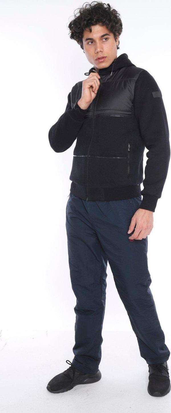 Escetic Siyah Erkek Spor Slimfit Kapişonlu İçi Peluş Astarlı 3 İplik Kışlık Mont 6690 - Image 1