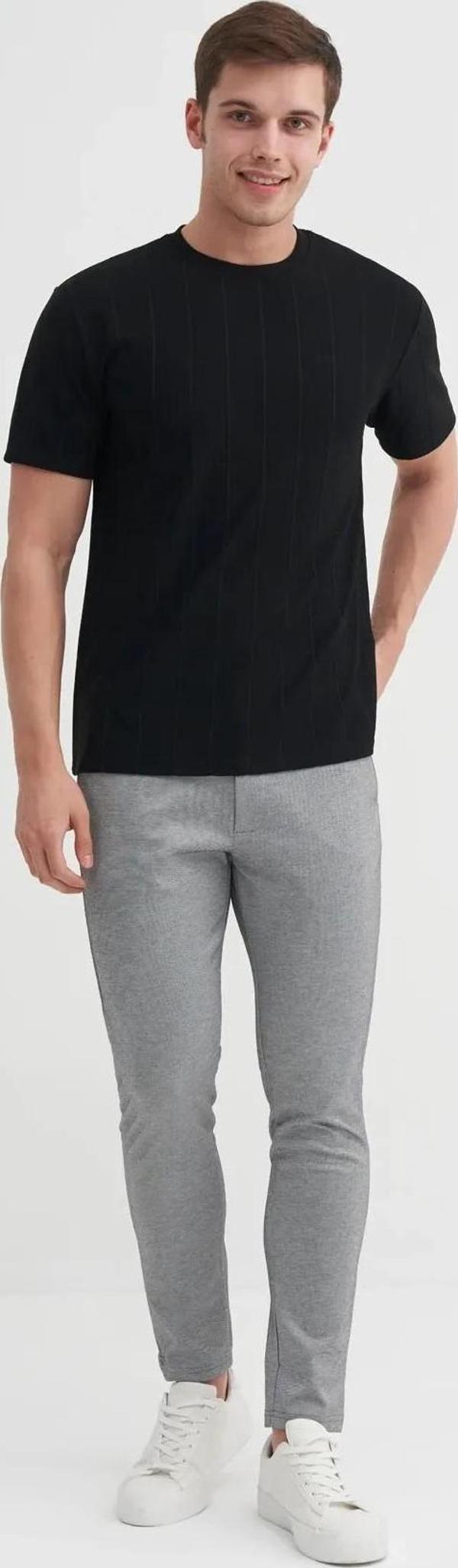 Cazador Regular Fit Bisiklet Yaka İnce Çizgili tişört - Image 1