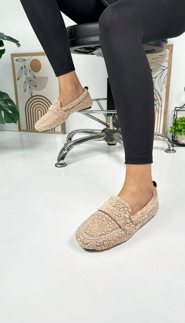 Günlük Kadın Loafer Peluş Astarlı  Oval Burunlu Alçak Desenli Tabanlı Ayakkabı 375 - Image 1
