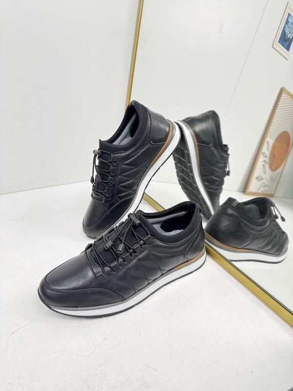 Günlük Erkek Ayakkabı İçi Dışı Hakiki Deri Casual Lastik Bağcıklı Beyaz Tabanlı Comfort Sneaker 5040 - Image 1