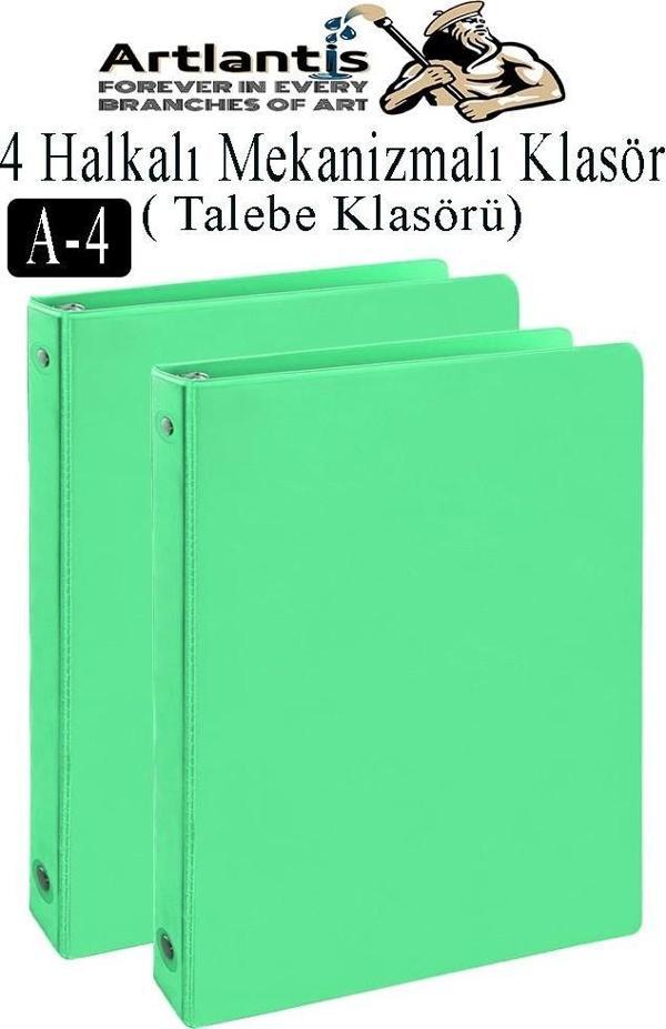 Açık Yeşil 4 Halkalı Klasör 2 Adet A4 PVC Öğrenci ve Ofis Tipi Evrak Sunum Klasörü İç Cepli Otomatik Mekanizmalı Büro - Image 1
