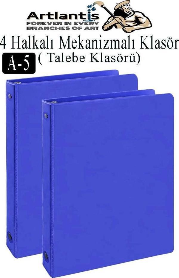 Mavi 4 Halkalı Klasör 2 Adet A5 PVC Öğrenci ve Ofis Tipi Evrak Sunum Klasörü İç Cepli Otomatik Mekanizmalı Büro Okul - Image 1