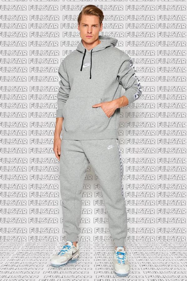 Nike Club Fleece Zeus Tape Graphics Track Suit Kapüşonlu Şardonlu Eşofman Takımı Gri - Image 1