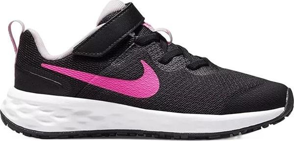 Nike Revolution 6 Walk Shoes Lastik ipli Kolay Giyimli Yürüyüş Ayakkabısı Siyah Pembe Swoosh - Image 1