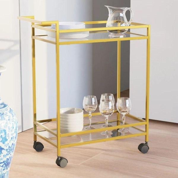 Doffo Camlı Metal Servis Ve Sunum Arabası Gold - Image 1