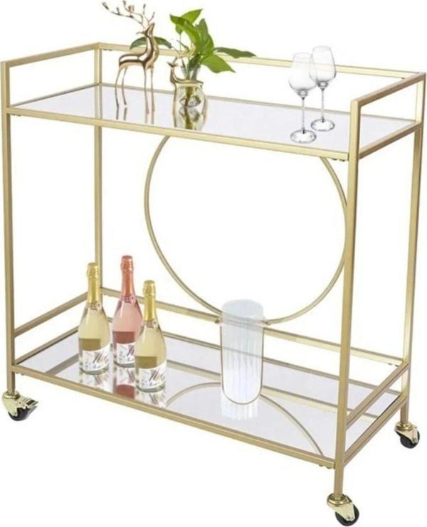 Doffo Daire Metal Gold Camlı Servis Ve Sunum Arabası - Image 1