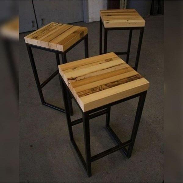 Doffo Endüstriyel Doğal Ahşap Masif Panel Bar Taburesi - Image 1