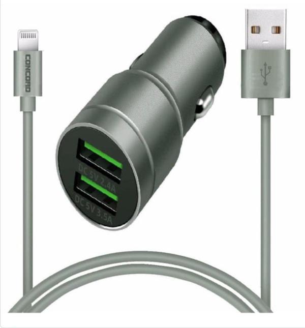 Trm Concord C-773 Lightning Kablo Ve Metal Başlık Hızlı Araç Şarj Seti 2.4+3.5A 23W İphone - Image 1