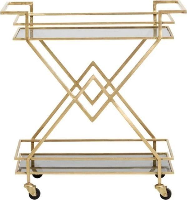 Doffo Gold Metal Camlı Servis Ve Sunum Arabası - Image 1