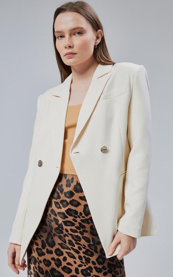 Kadın Kruvaze Kapama Oversize Blazer Ceket - Image 1