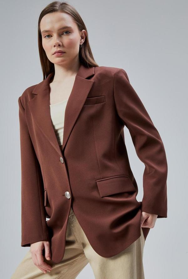 Kadın Oversize Astarlı Dokuma Blazer Ceket - Image 1