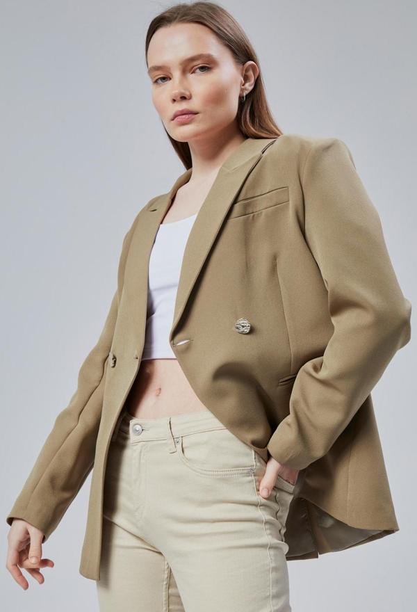 Kadın Kruvaze Kapama Oversize Blazer Ceket - Image 1