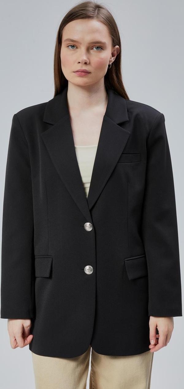 Kadın Oversize Astarlı Dokuma Blazer Ceket - Image 1