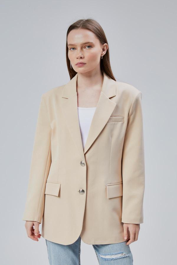 Kadın Oversize Astarlı Dokuma Blazer Ceket - Image 1