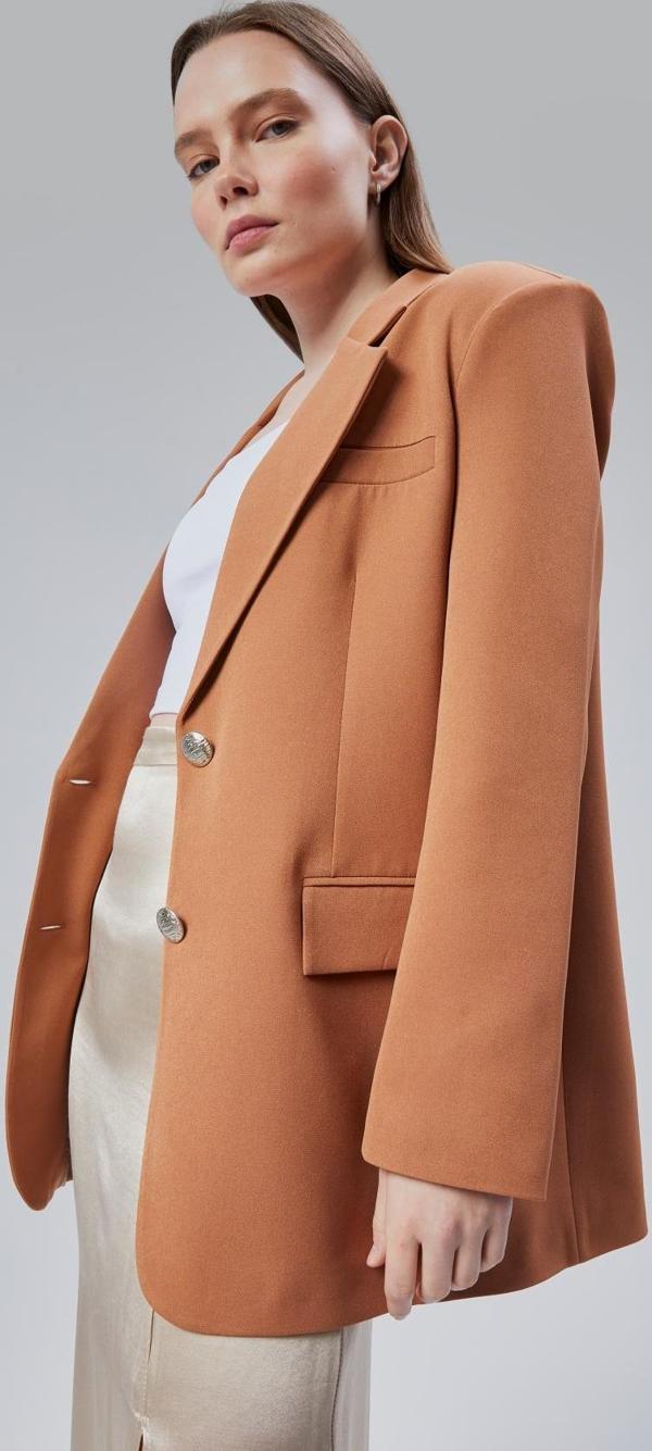 Kadın Oversize Astarlı Dokuma Blazer Ceket - Image 1