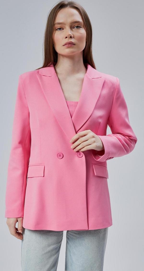 Kadın Salaş Kesim Astarlı Dokuma Blazer Ceket - Image 1