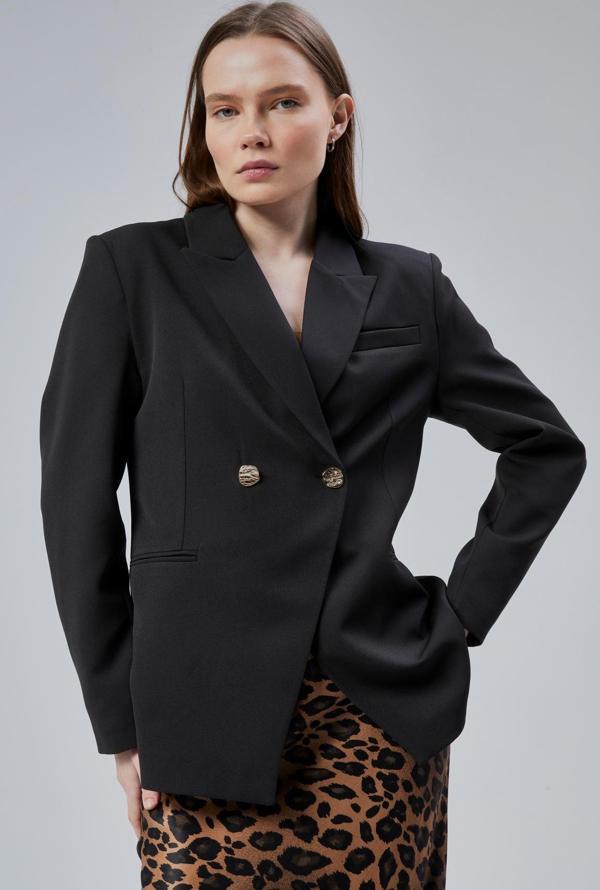 Kadın Kruvaze Kapama Oversize Blazer Ceket - Image 1