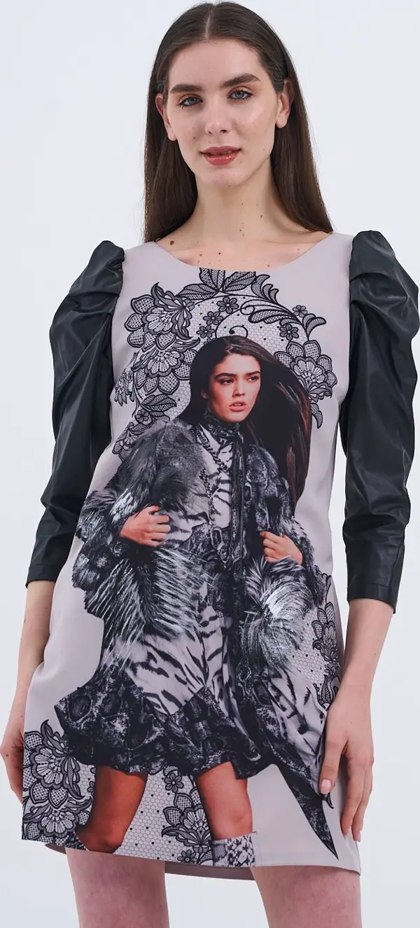 Trend Kadın Şık ve Modern Desenli Mini Elbise - Image 1