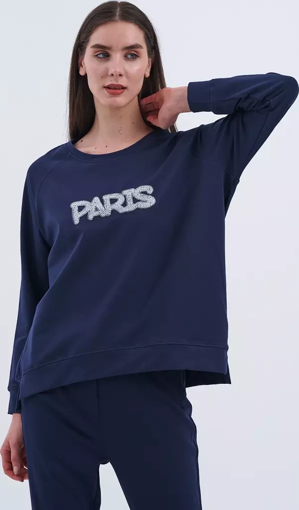 Trend Kadın Paris Yazılı Sweatshirt - Image 1
