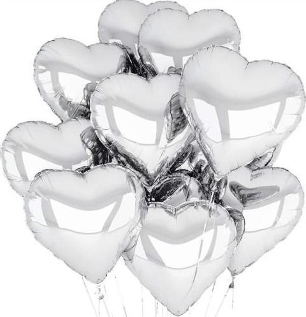 Gümüş Kalp Şekilli Uçan Balon Folyo 10 Adet - Image 1