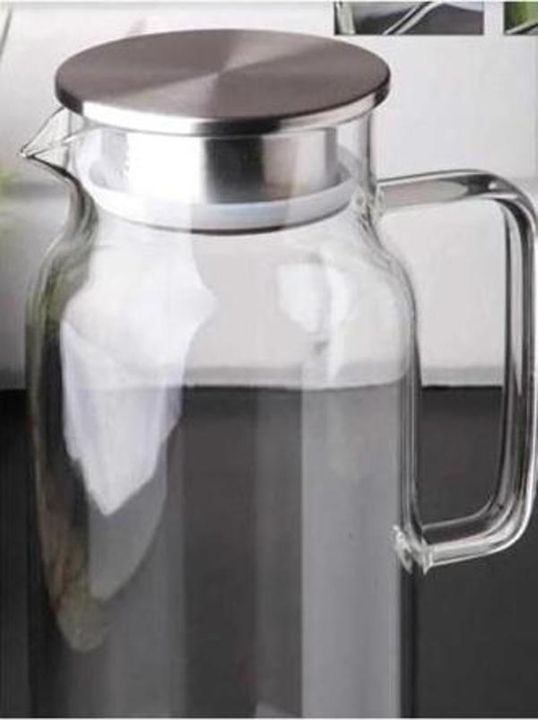 1500 ml Borosilikat Cam Su Sürahisi - Metal Kapaklı ve Isıya Dayanıklı - Image 1