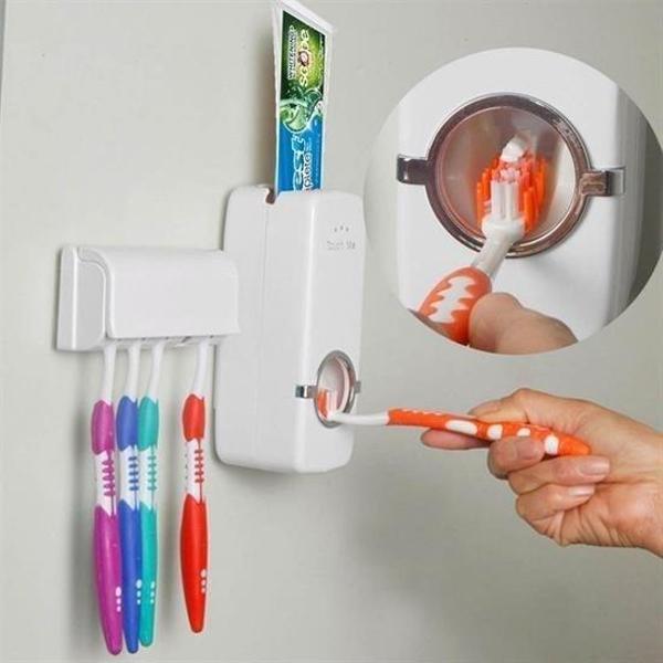 Otomatik Diş Macunu Sıkacağı ve 5 Adet Diş Fırası Tutacağı Diş Fırçalığı - Image 1