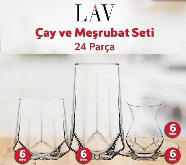 Lav Alya Çay ve Su Meşrubat Bardağı Seti Takımı 24 Parça - Image 1