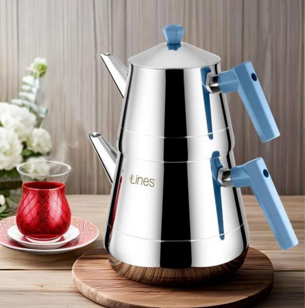 Yonca Lines L-3064 Piramit Orta Boy Çelik Çaydanlık Bakalit Gri - Image 1
