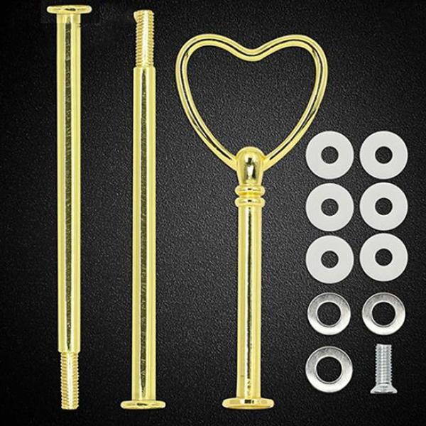 Epoksi 3 Katlı Meyve Ve Cupcake Stant Bağlantı Aparatı Stant Tutucu Kalpli   Gold - Image 1