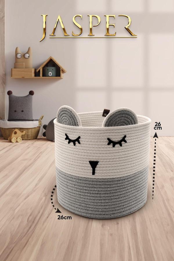 Jasper Gri Tekli Jüt İp Panda Tasarımlı Çok Amaçlı Çocuk Odası Oyuncak Kıyafet Kirli Sepeti Organize - Image 1
