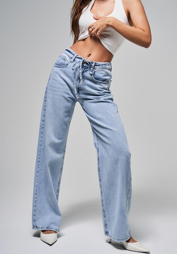 Kadın Kot Rengi 4S5-3 Straight Fit Önden Bağcıklı %100 Koton Denim Jean - Image 1