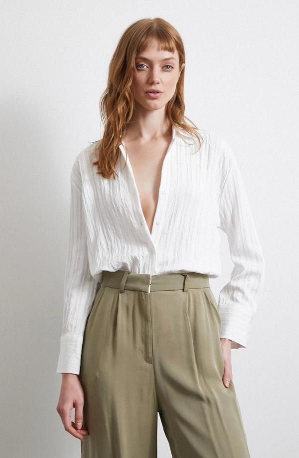 Şerit Dokulu Gömlek Beyaz - Image 1