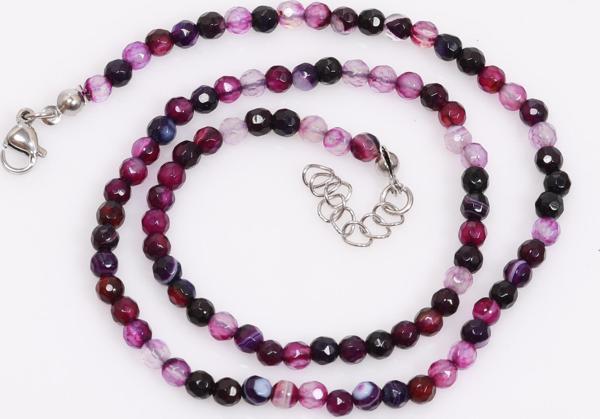 Beyaz Damarlı Mor Akik Taşı Dizi Kolye  ( 4 mm ) - Çelik Aparatlı - Image 1