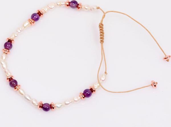 İnci ve Ametist Taşı Ayarlamalı Bileklik 3*4 mm - Image 1