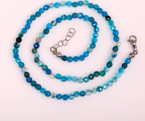 Mavi Renkli Akik Taşı Kolye - Çelik Aparatlı  4 mm Faset Kesim - Image 1