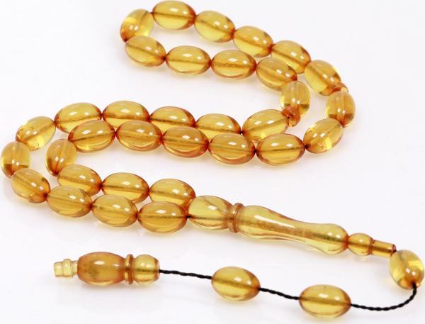 Sarı Renk Sıkma Kehribar Tesbih 7*11 mm - Image 1