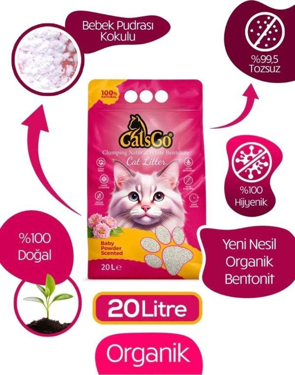 Catsgo Büyük Boy Bebek Pudralı Premium Organik Kedi Kumu 20 Lt - Image 1