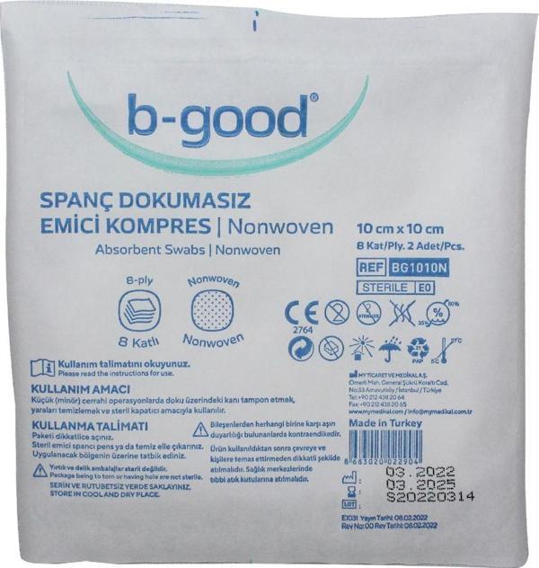 B-good Steril Emici Spanç Kompres 10cm*10cm - Image 1