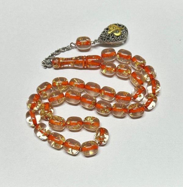 Han Ticarethane Turuncu Altın Varaklı Uçak Camı Tesbih - Image 1