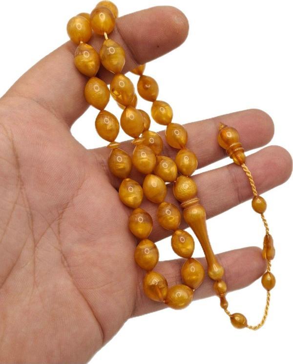 Han Ticarethane Altın Sarısı Renk Özel Lüks Model Beyzi Kesim Toz Kehribar Tesbih - Image 1