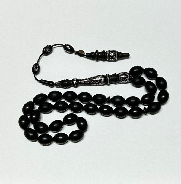 Han Ticarethane Kamil Puğ Ve Muhammed Erden Usta İşi Gümüş İşlemeli Abanoz Ağacı Tesbih - Image 1